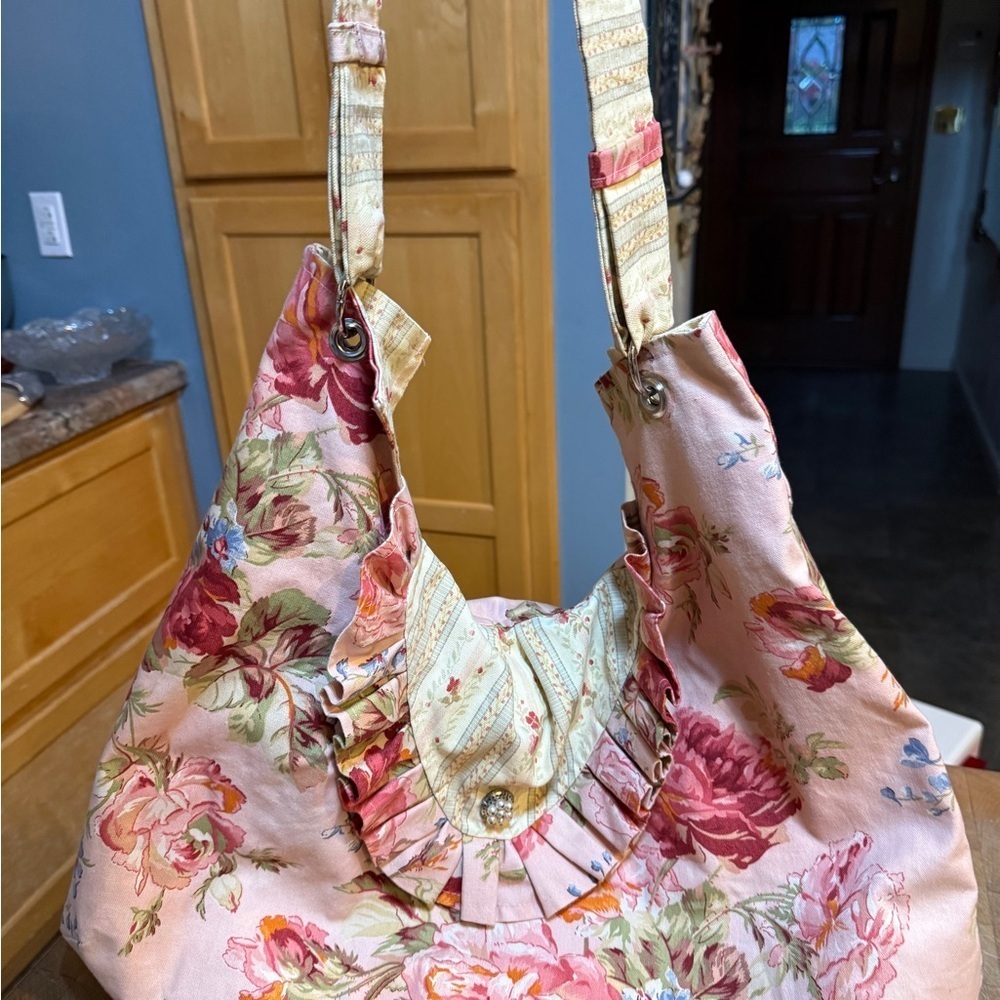 Floral Fabric Pink Shoulder Bag Large Purse Diaper Bag Cloth Carrying Bag